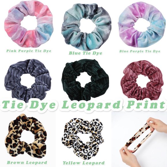 Set of 8 Velvet Tiedye Leopard Scrunchie - Picture 1 of 9
